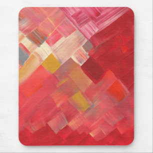Geometric Abstract Brushstrokes Red, Pink & Gold Mouse Pad