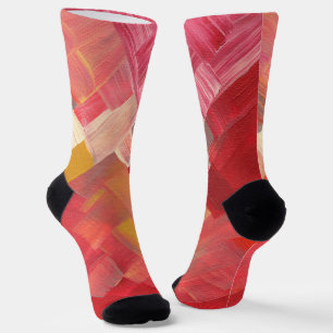 Geometric Abstract Brushstrokes Red, Pink & Gold Socks