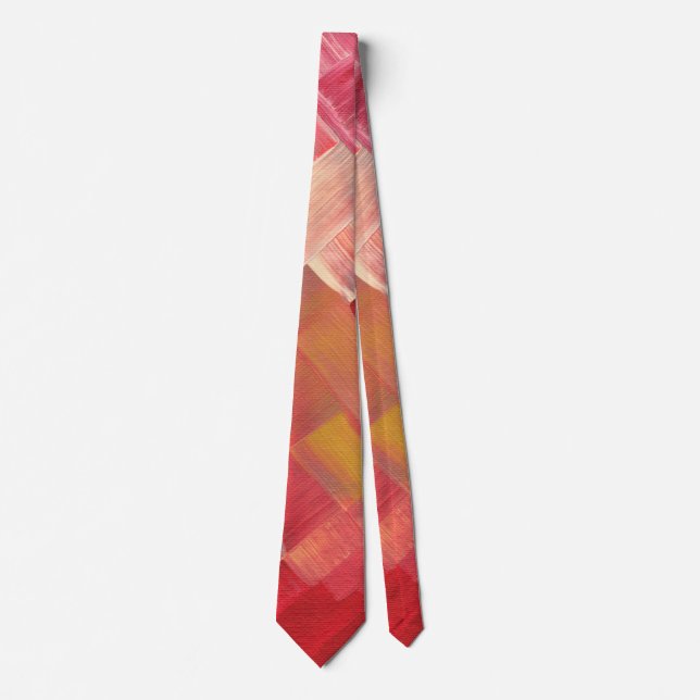 Geometric Abstract Brushstrokes Red, Pink & Gold Tie (Front)