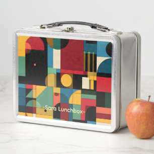 Geometric Abstract Custom Name Metal Lunch Box