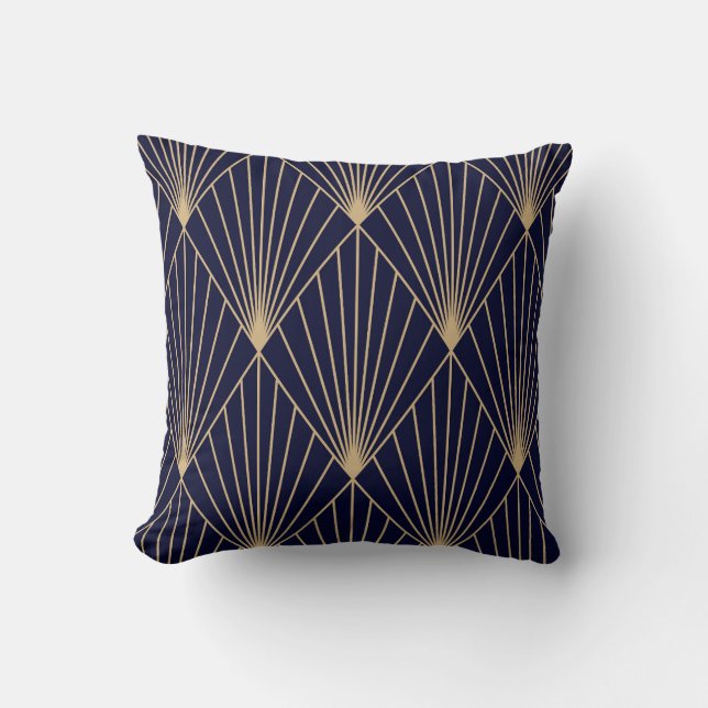 Geometric Abstract Dark Blue Gold Cushion (Front)