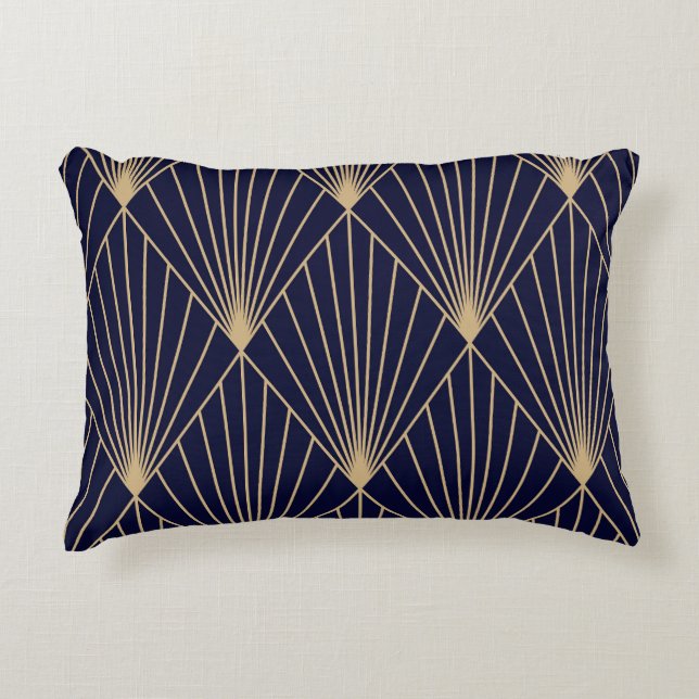 Geometric Abstract Dark Blue Gold Decorative Cushion (Front)