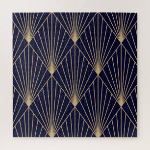 Geometric Abstract Dark Blue Gold Jigsaw Puzzle