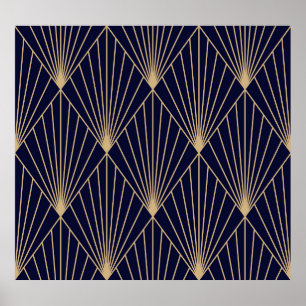 Geometric Abstract Dark Blue Gold Poster