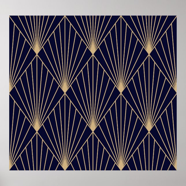 Geometric Abstract Dark Blue Gold Poster (Front)