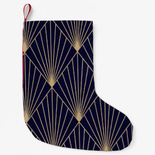Geometric Abstract Dark Blue Gold Small Christmas Stocking