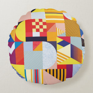 Geometric Abstract Decorative Vintage Pattern Round Cushion