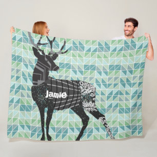 Geometric Abstract Deer Steam Punk Pattern Fleece Blanket