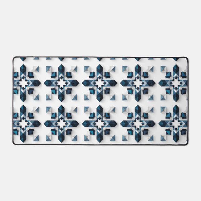 Geometric Abstract Design in Blue and White Desk Mat (Front)