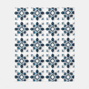 Geometric Abstract Design in Blue and White Fleece Blanket
