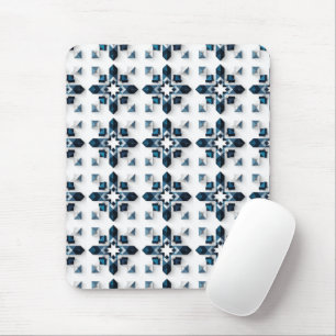 Geometric Abstract Design in Blue and White Mouse Pad