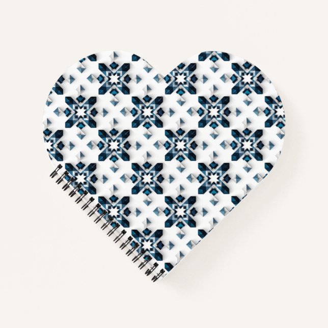 Geometric Abstract Design in Blue and White Notebook (Front)