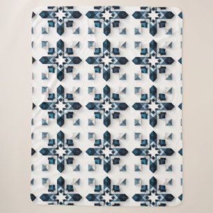 Geometric Abstract Design in Blue and White Sherpa Blanket