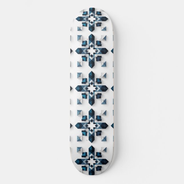 Geometric Abstract Design in Blue and White Skateboard (Front)