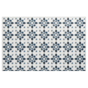 Geometric Abstract Design in Blue and White Symmet Fabric