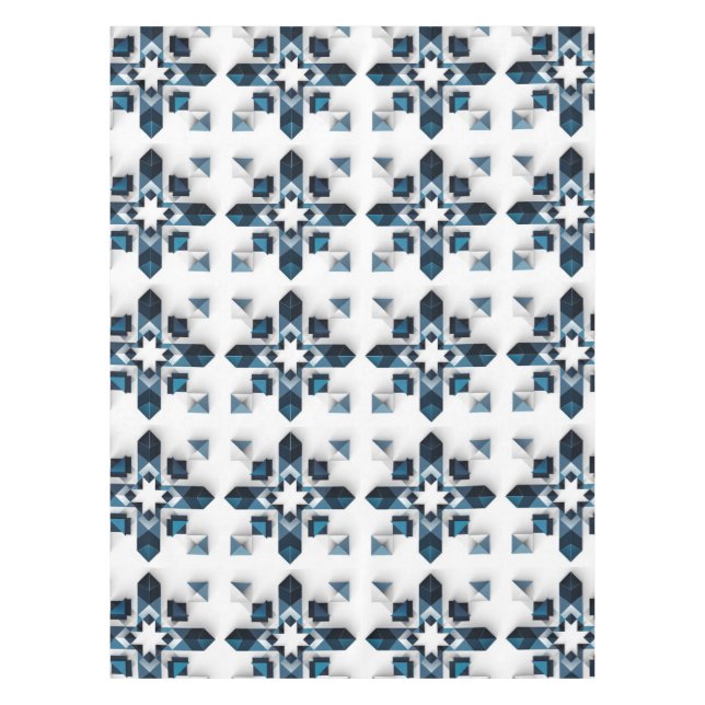 Geometric Abstract Design in Blue and White Tablecloth (Front)