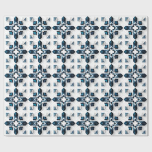 Geometric Abstract Design in Blue and White Wrapping Paper