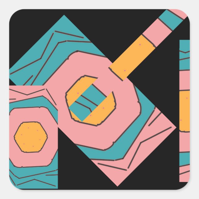  Geometric Abstract Design Turquoise, Gold, Pink Square Sticker (Front)
