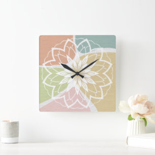 Geometric Abstract Flower Mandala  Square Wall Clock