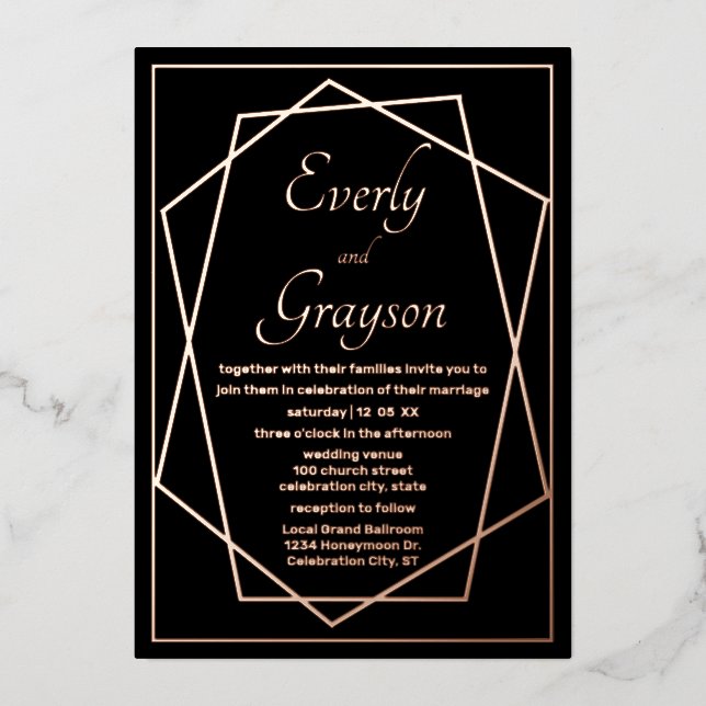 Geometric Abstract Frame Rose Gold Wedding      Fo (Front)