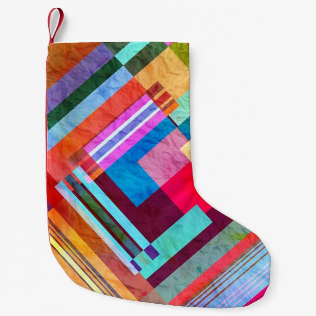 Geometric abstract, graphic colour background. small christmas stocking (Front)