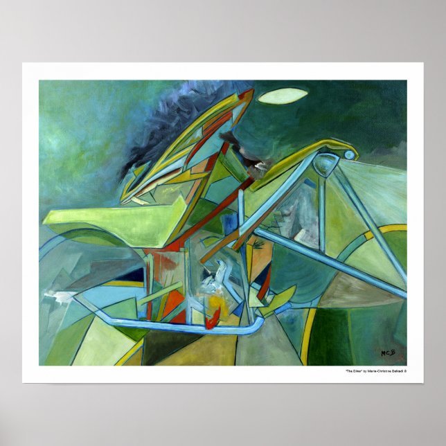 Geometric Abstract Green Futurist Biker Poster (Front)