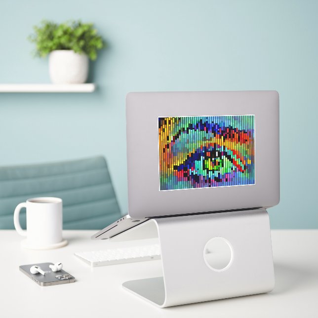Geometric Abstract Lines womans eye Original Art  (Laptop On Desk)