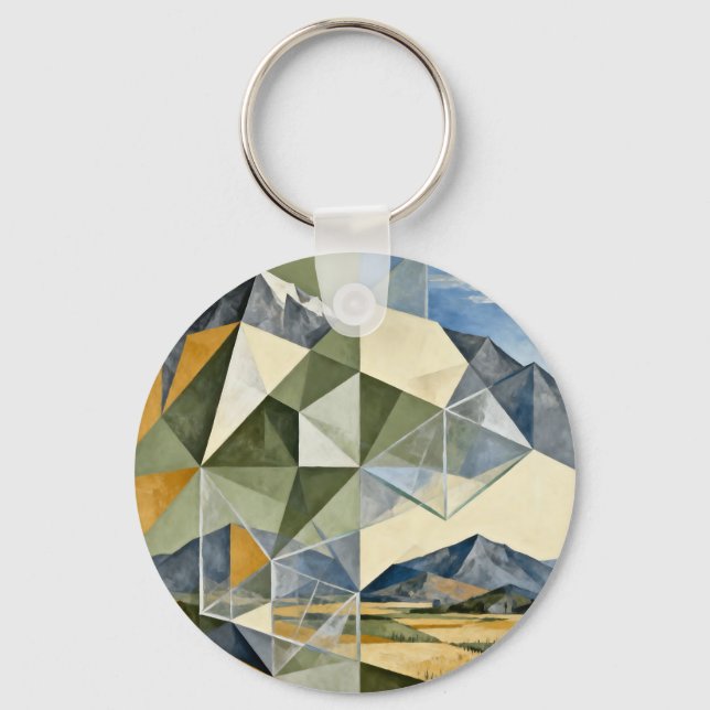 Geometric Abstract Mountain Landscape Key Ring (Front)