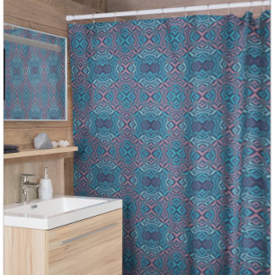 Geometric Abstract Pattern Blue Red Shower Curtain