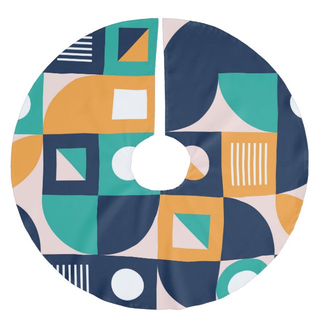 Geometric abstract pattern: colourful, modern desi brushed polyester tree skirt (Front)