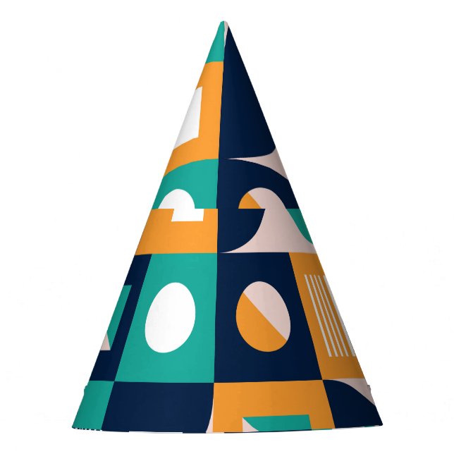 Geometric abstract pattern: colourful, modern desi party hat (Front)