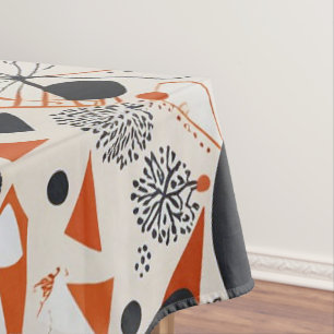 Geometric abstract pattern in coral, red & ivory 1 tablecloth