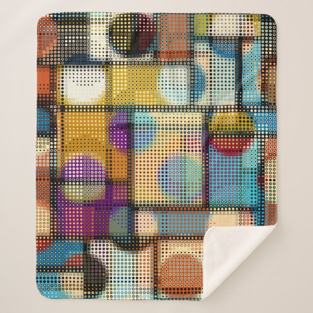 Geometric abstract pattern in low poly pixel art s sherpa blanket (Front)