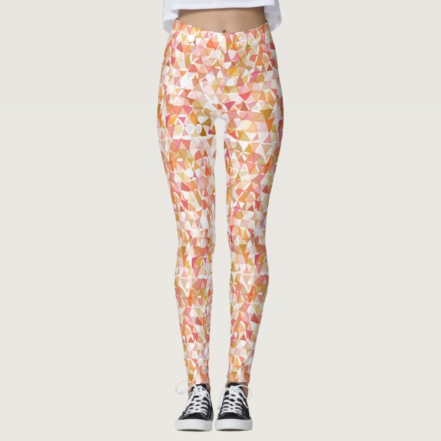 Geometric Abstract Pattern Leggings – Pink Orange  (Front)
