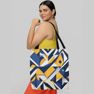 Geometric abstract pattern overlapping triangle tote bag