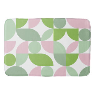 Geometric Abstract Pattern Pink and Green Bath Mat