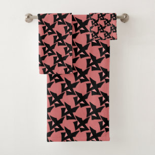 Geometric abstract pattern retro terracotta brown bath towel set