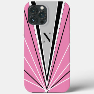 Geometric Abstract Pink Black White Monogram Chic iPhone 13 Pro Max Case