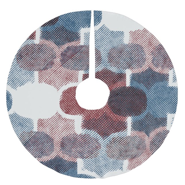 Geometric Abstract Red Blue Pattern Brushed Polyester Tree Skirt (Front)
