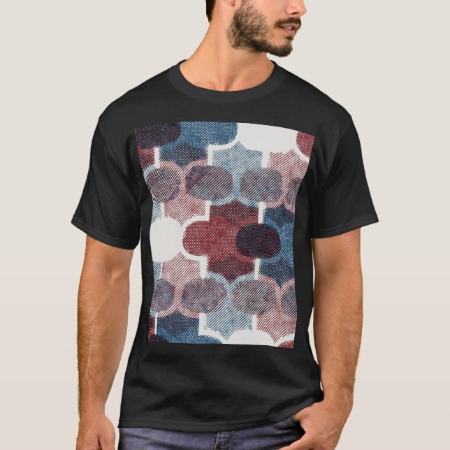Geometric Abstract Red Blue Pattern T-Shirt (Front)