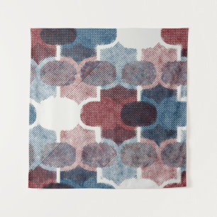 Geometric Abstract Red Blue Pattern Tapestry