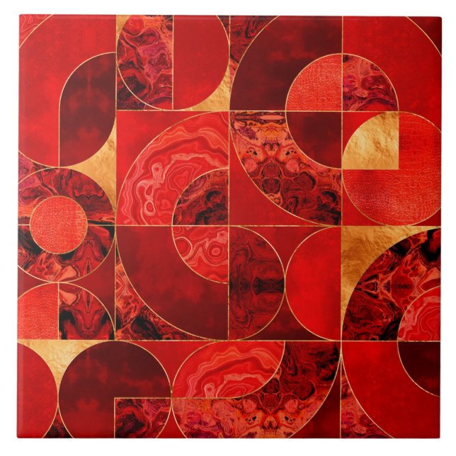 Geometric Abstract - Red textures and Gold Tile (Front)