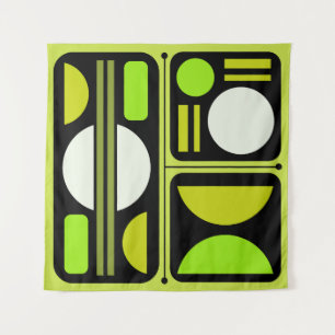 Geometric Abstract Retro Art Chartreuse Green Tapestry