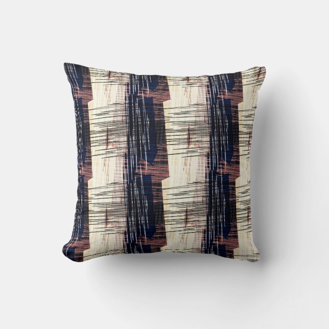 Geometric, abstract, striped, blue, beige, brown,  cushion (Front)