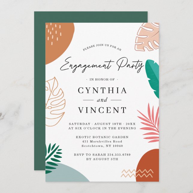 Geometric Abstract Summer Exotic Engagement Party Invitation (Front/Back)