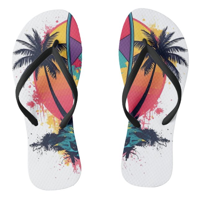 Geometric Abstract Surf Art Flip Flops - Colourful (Footbed)