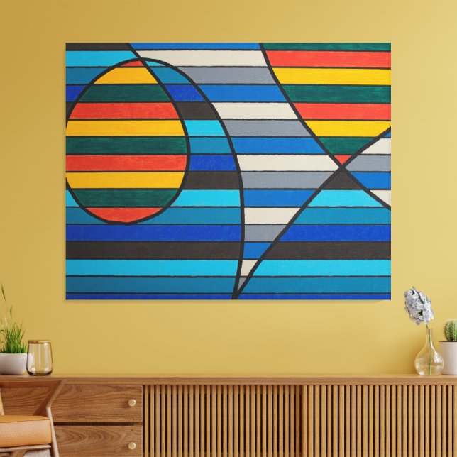 Geometric Abstract with Bold Stripes and Shapes Canvas Print (Insitu(LivingRoom))