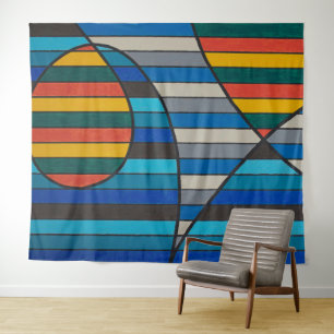 Geometric Abstract with Bold Stripes and Shapes Tapestry