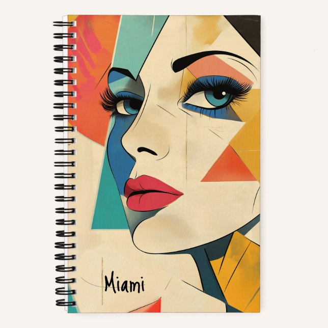 Geometric Abstract Woman with Aqua Eyes Notebook (Front)