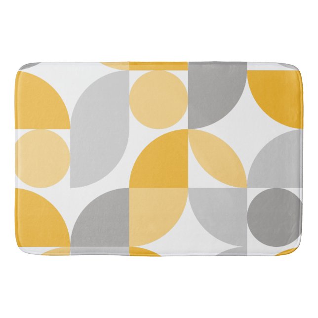 Geometric Abstract Yellow Grey Mid Century Modern Bath Mat (Front)